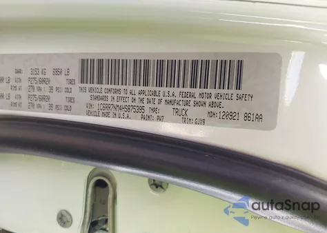 2017 Ram 1500 Laramie 4X4 5'7 Box z USA, uszkodzony, nr VIN 1C6RR7NM4HS875395